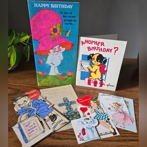 6 Vintage Cards Ephemera: Birthday, Valentines, Easter, Bridal/Baby Shower